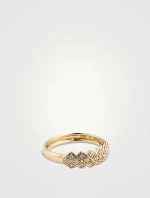 Gold Checkered Ring With Gems
