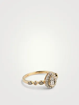 Gold Pear Sparkle Ring With Gems