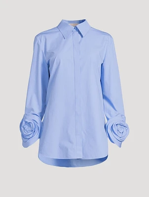 Compact Poplin Shirt With Rose Appliqué