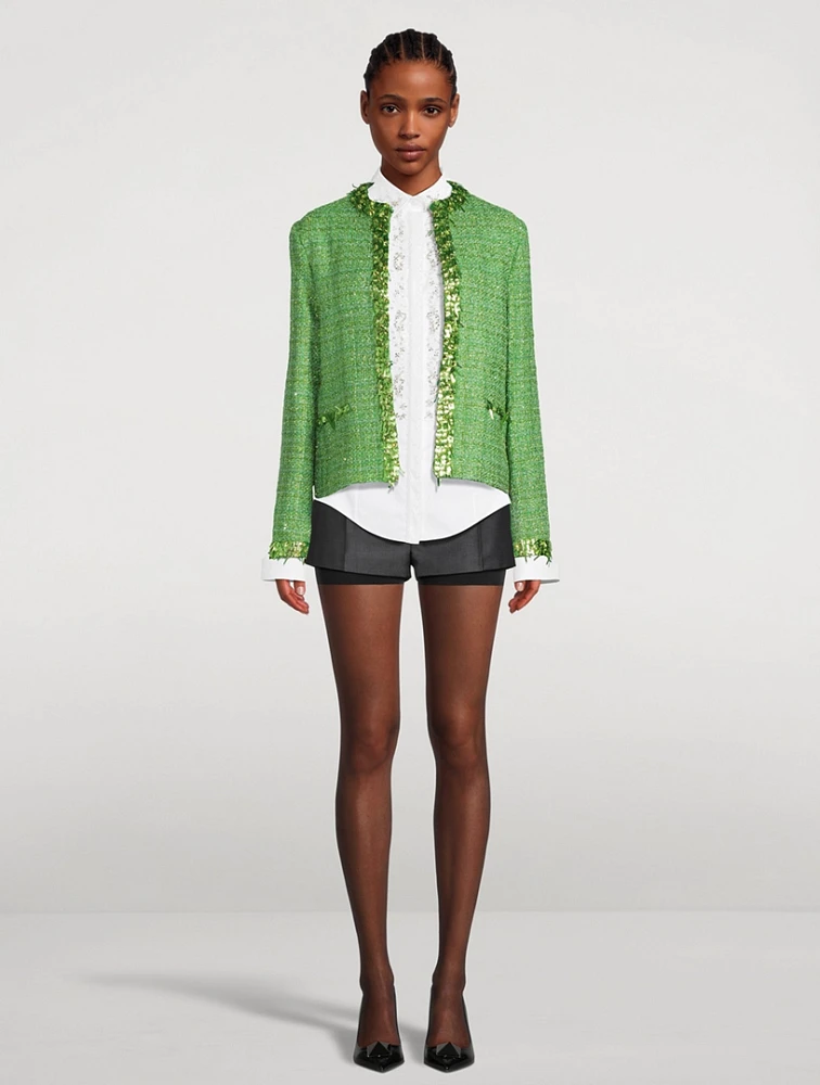 Sequin-Embellished Tweed Jacket