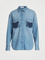 Chambray Blouse With Embellished Pockets