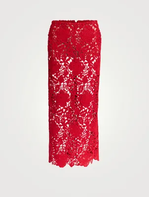 Rose Guipure Lace Midi Skirt