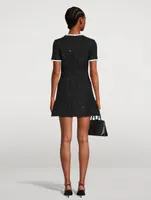 Embroidered Glaze Tweed Short-Sleeve Mini Dress