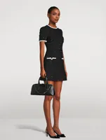 Embroidered Glaze Tweed Short-Sleeve Mini Dress