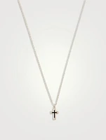 Sterling Silver Mini Cross Necklace With Black Enamel