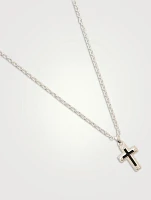 Sterling Silver Mini Cross Necklace With Black Enamel