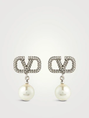 VLOGO Crystal Pendant Earrings With Faux Pearl