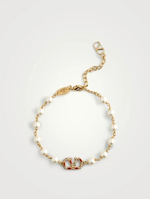 VLOGO Chain Bracelet With Crystals And Faux Pearls