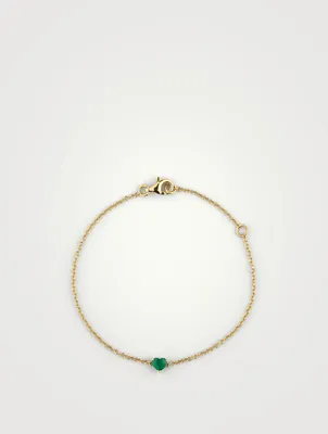 18K Gold Baby Heart Bracelet With Emerald