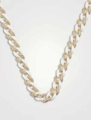 Medium 18K Gold And Ceramic Link Necklace With Diamonds