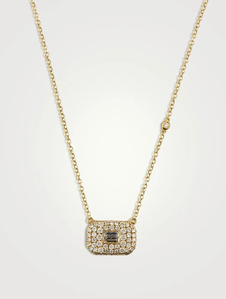 18K Gold Baguette Pendant Necklace With Diamonds