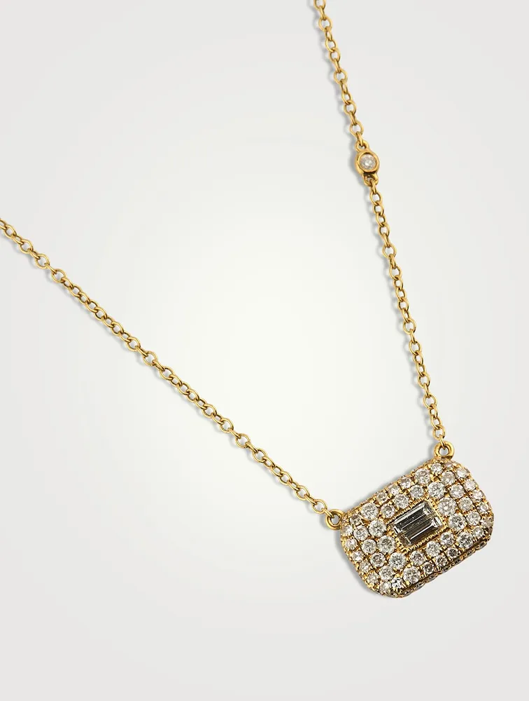 18K Gold Baguette Pendant Necklace With Diamonds