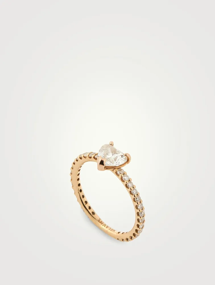 18K Rose Gold Solitaire Heart Pinky Ring With Diamond