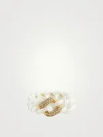 Medium 18K Gold And Ceramic Link Ring With Pavé Diamonds