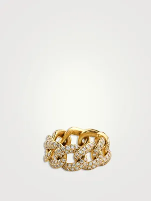 Essential 18K Gold Curb Chain Ring With Pavé Diamonds