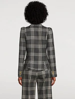 Puff-Sleeve Wool Blazer Plaid Print