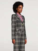 Puff-Sleeve Wool Blazer Plaid Print