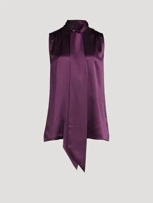 Femme Tie-Neck Sleeveless Silk Blouse