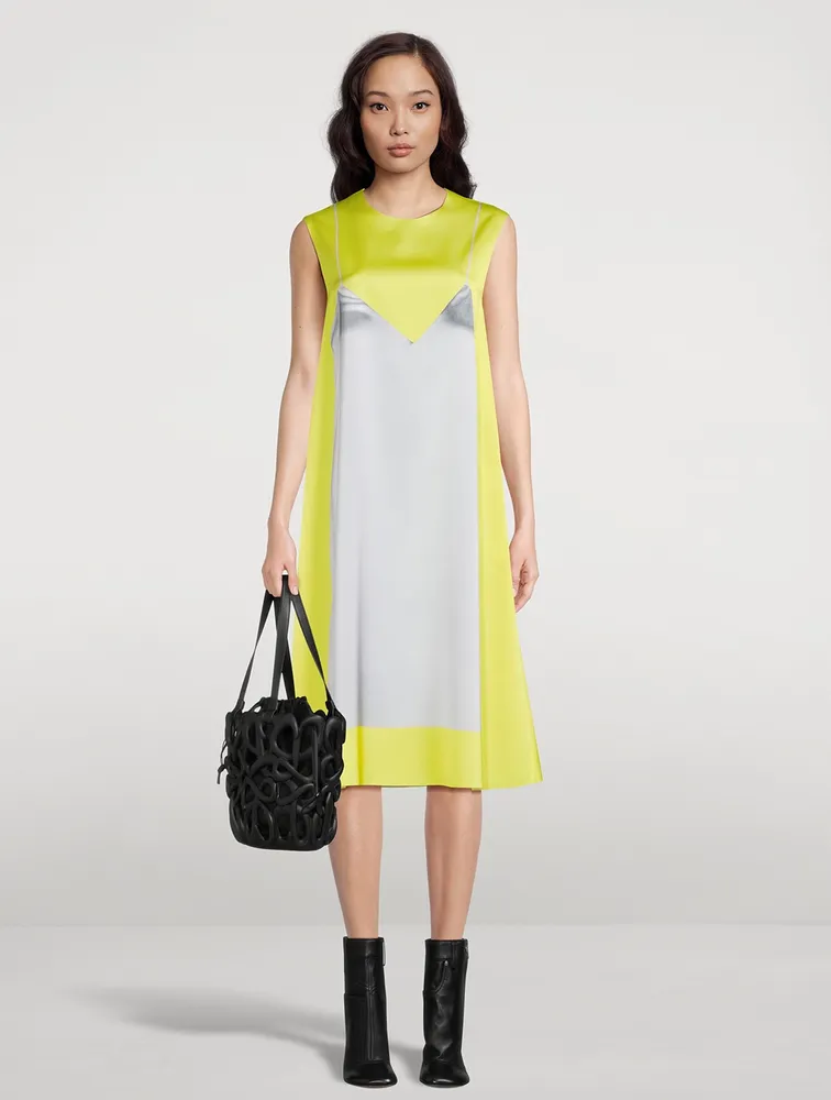 Trompe L'œil Technical Satin Midi Dress
