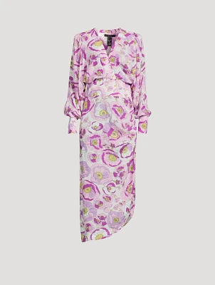 Draped Midi Dress Floral Print