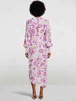 Draped Midi Dress Floral Print