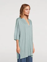 Stretch-Linen Three-Quarter-Sleeve Dress