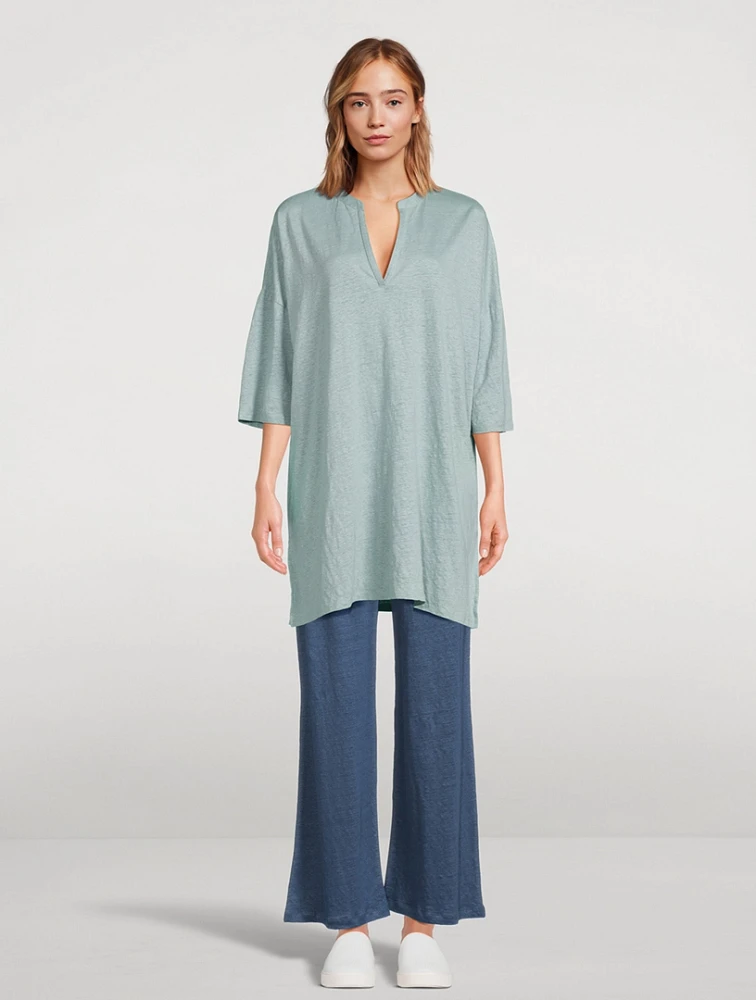 Stretch-Linen Three-Quarter-Sleeve Dress