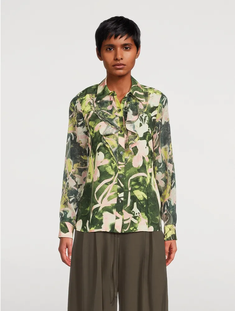 Ruffled Shirt Floating Iris Print