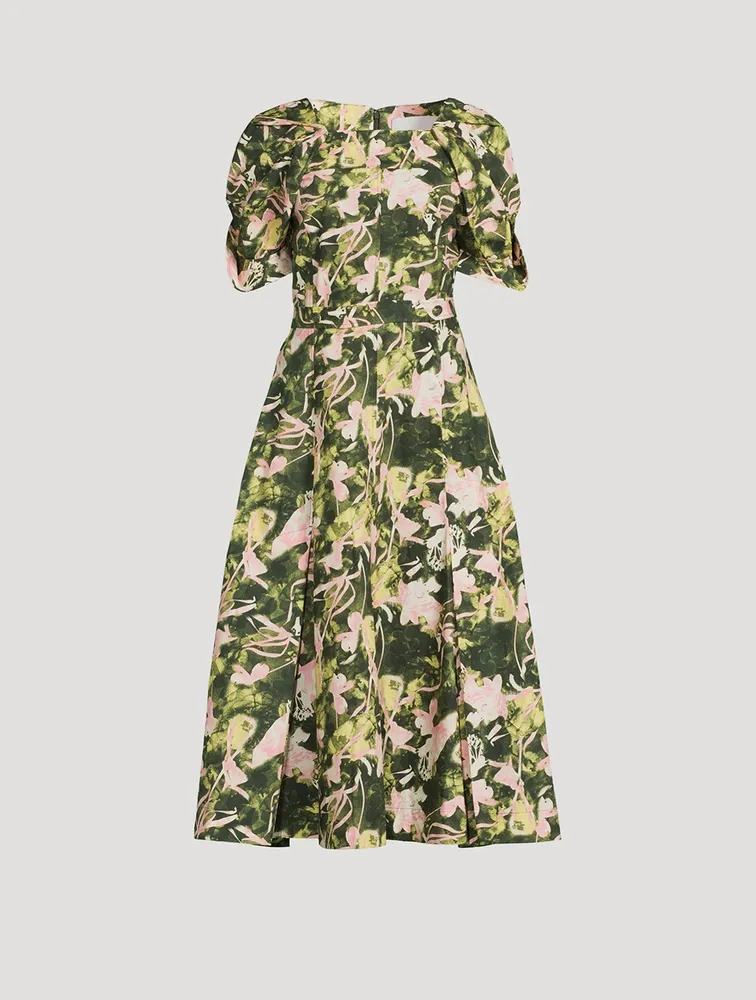 Belted Midi Dress Collapsed Bloom Iris Print