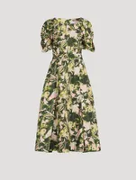 Belted Midi Dress Collapsed Bloom Iris Print