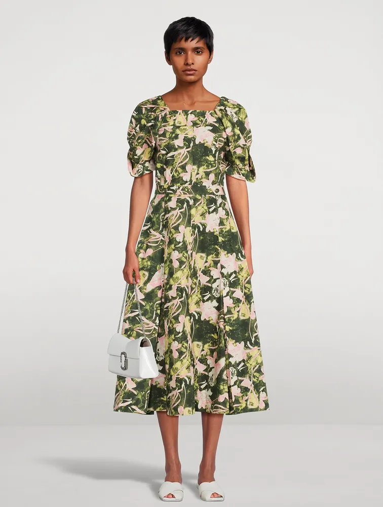Belted Midi Dress Collapsed Bloom Iris Print