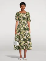 Belted Midi Dress Collapsed Bloom Iris Print