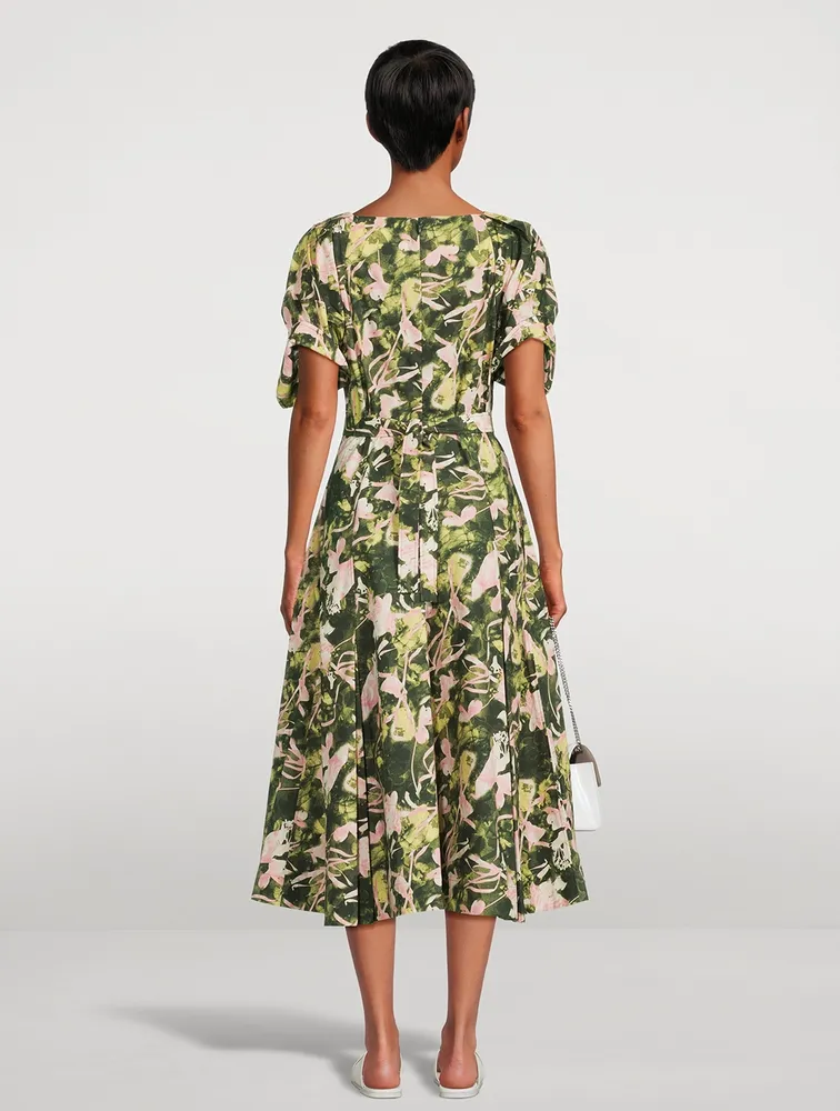 Belted Midi Dress Collapsed Bloom Iris Print