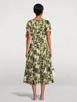 Belted Midi Dress Collapsed Bloom Iris Print