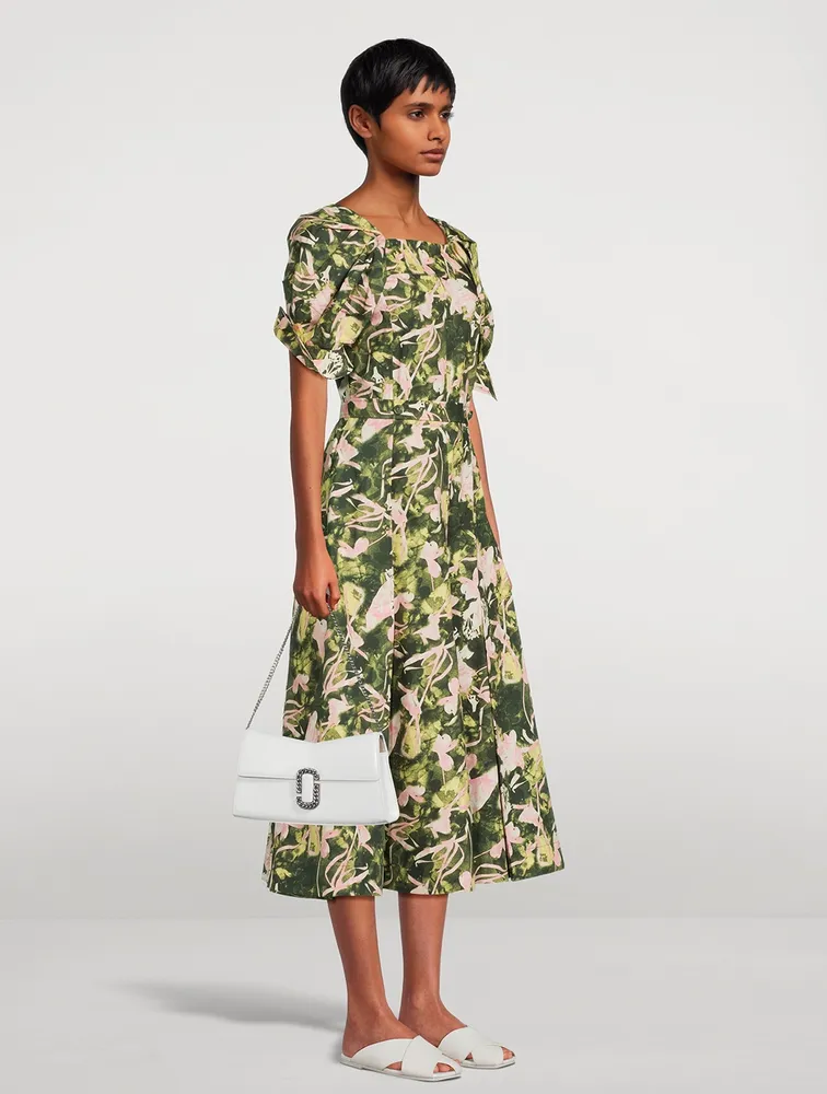 Belted Midi Dress Collapsed Bloom Iris Print