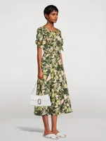 Belted Midi Dress Collapsed Bloom Iris Print