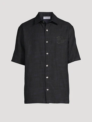 90s Logo Linen Bowling Shirt