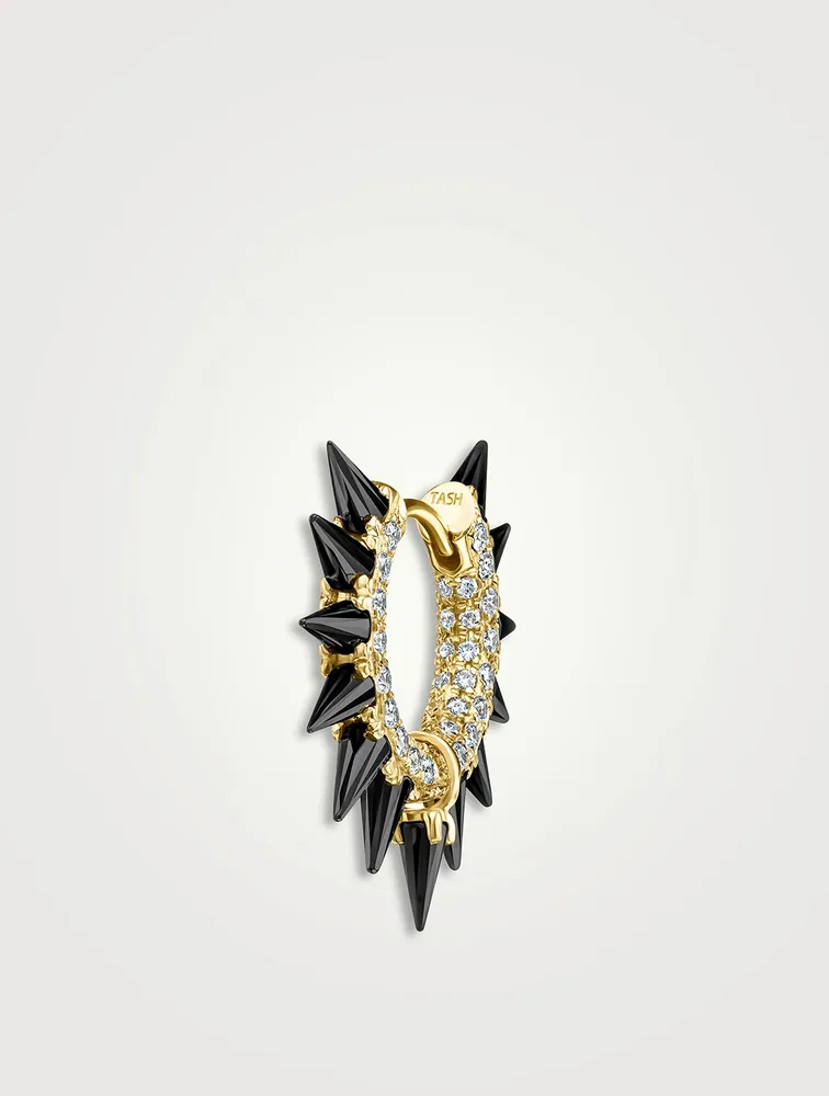 18K Gold Black Moissanite Mohawk And Pavé Diamond Hoop Earring