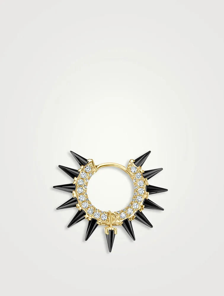 18K Gold Black Moissanite Mohawk And Pavé Diamond Hoop Earring