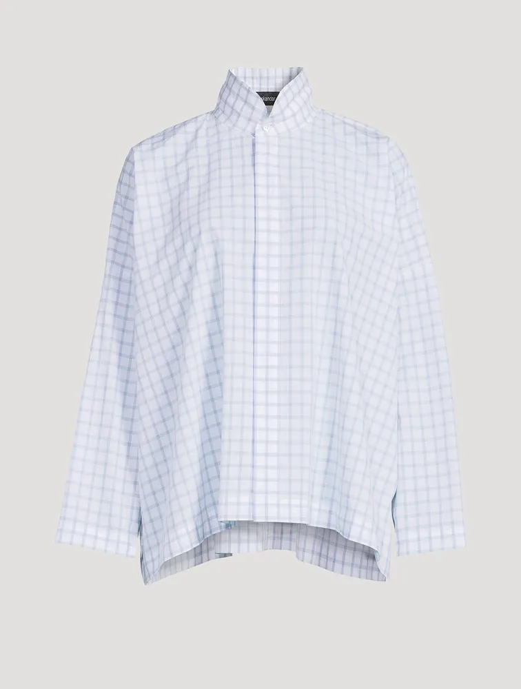 Double Stand Collar Shirt Box Check Print