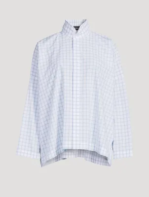 Double Stand Collar Shirt Box Check Print