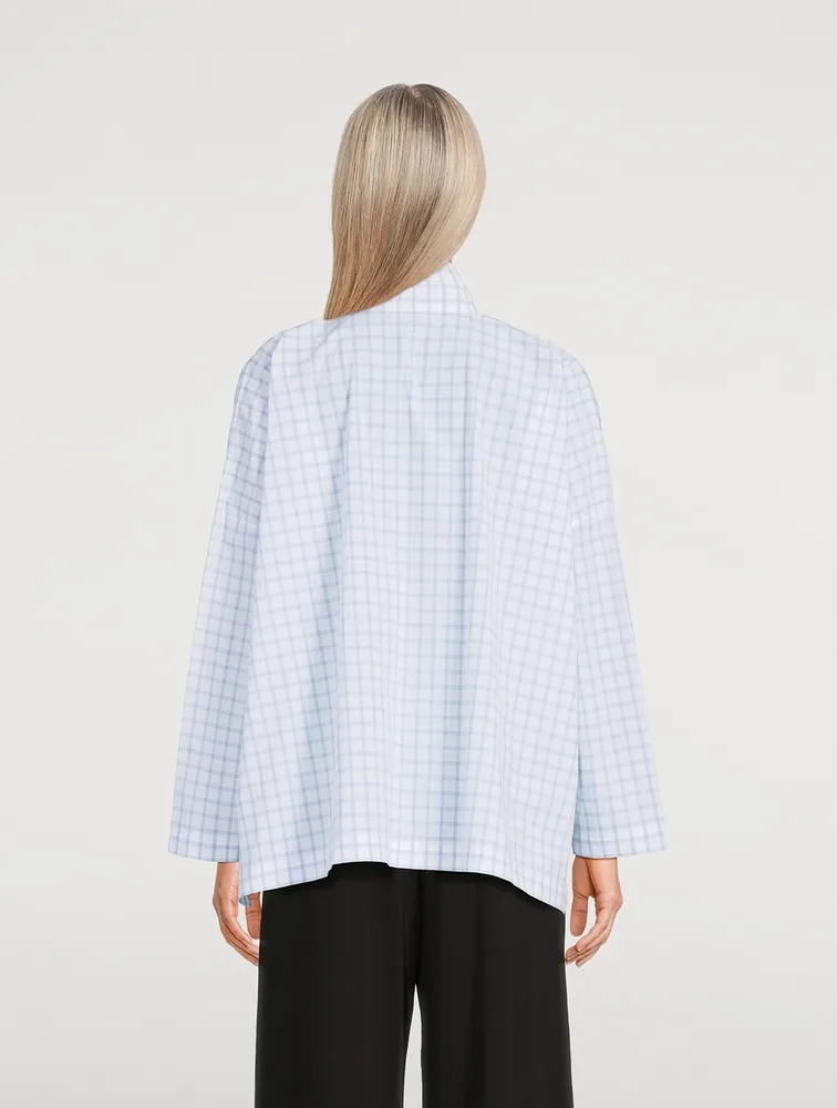 Double Stand Collar Shirt Box Check Print