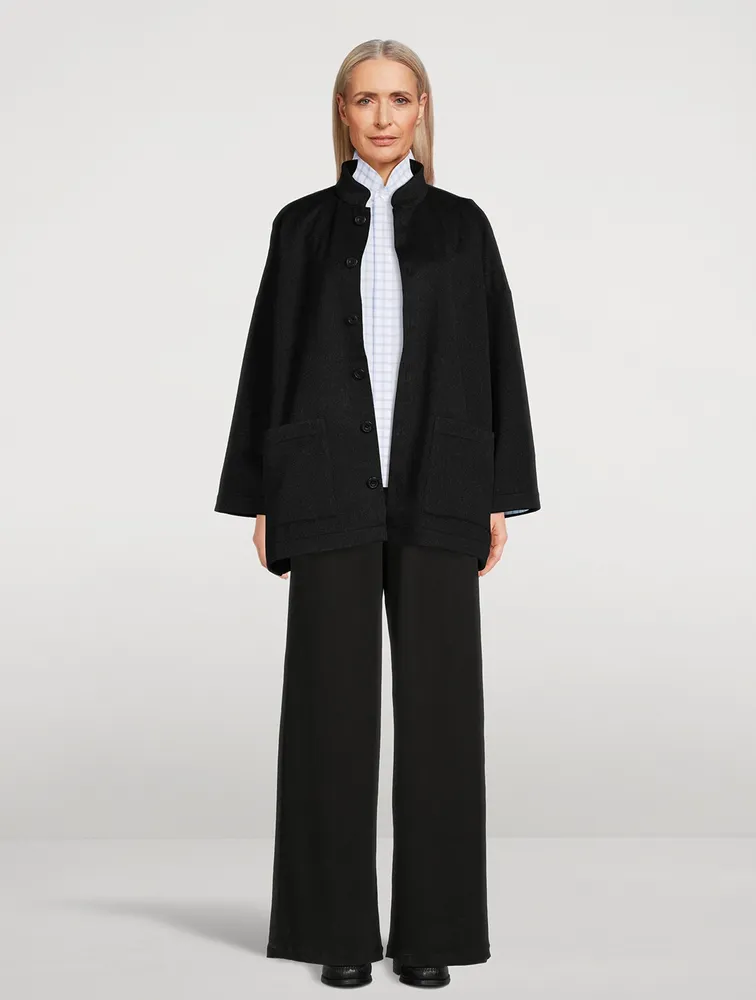 Double Stand Collar Shirt Box Check Print