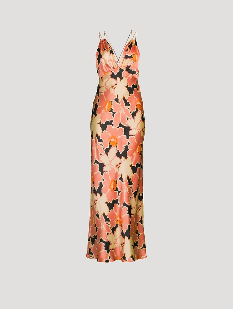 Rose Bias-Cut Silk Slip Dress Floral Print