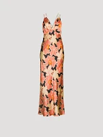 Rose Bias-Cut Silk Slip Dress Floral Print