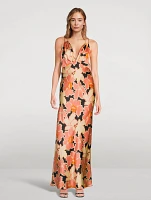 Rose Bias-Cut Silk Slip Dress Floral Print