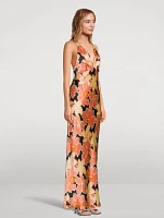 Rose Bias-Cut Silk Slip Dress Floral Print