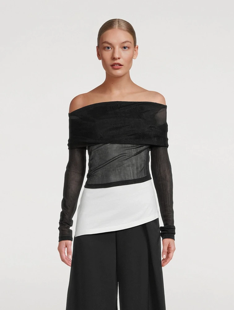 Sheer Rib and Jersey Asymmetric Top