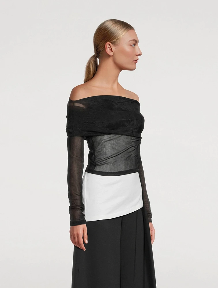 Sheer Rib and Jersey Asymmetric Top