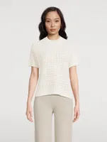 Cashmere Cable Pointelle Knit Short-Sleeve Sweater